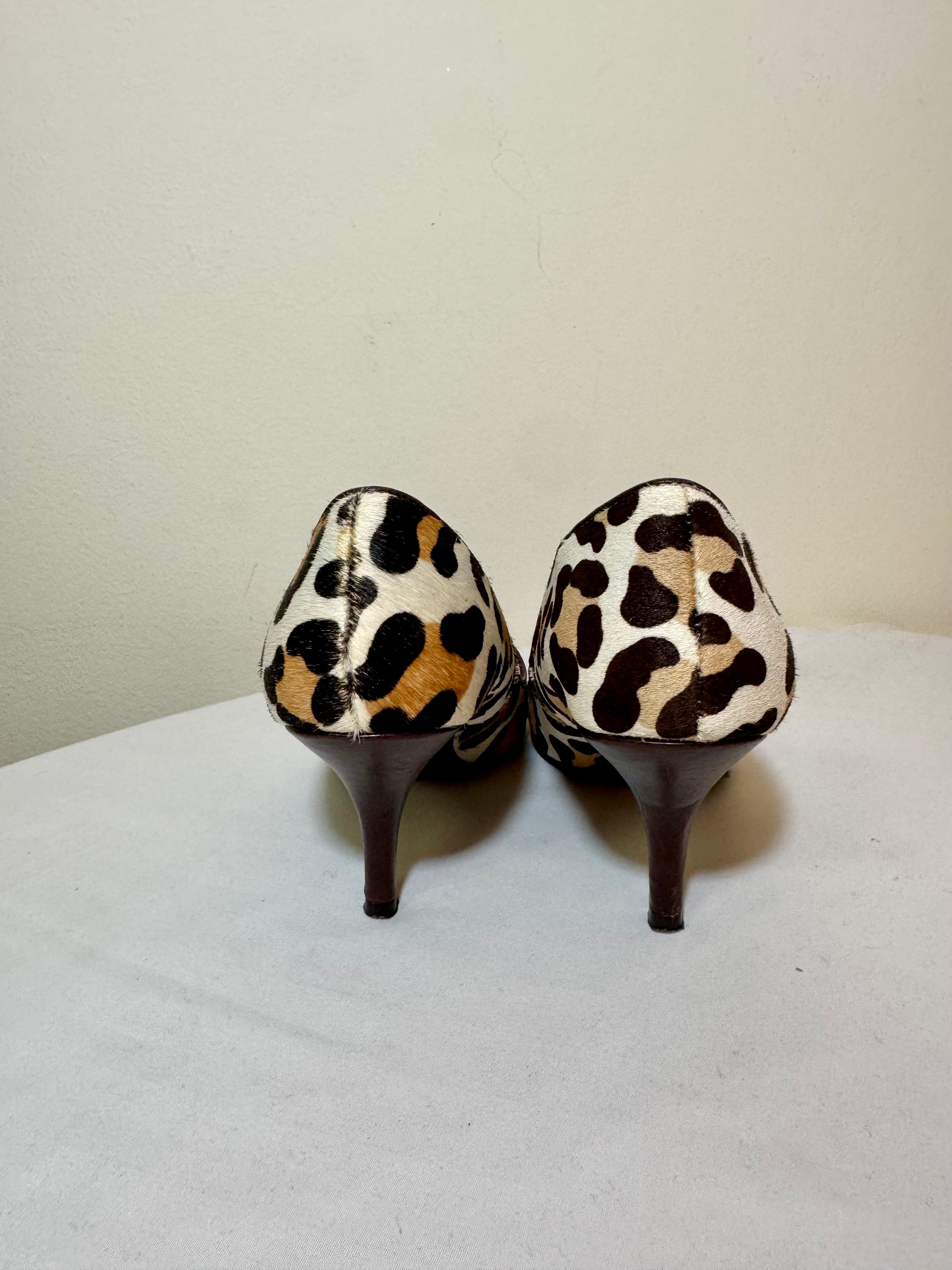 Heels Miss Fire London Leopard Pony Hair With Brown Leather Flower Size 38