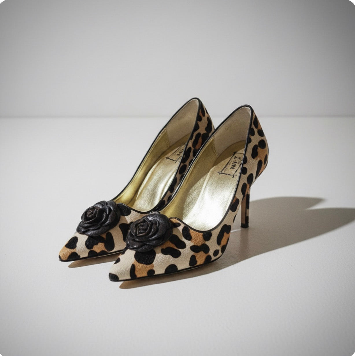 Heels Miss Fire London Leopard Pony Hair With Brown Leather Flower Size 38